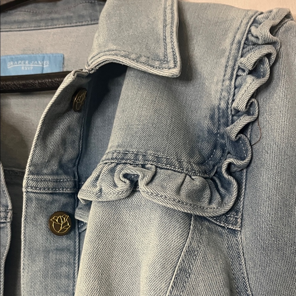 Draper James Light Blue Jean Jacket with Ruffle Details - Picture 2 of 7